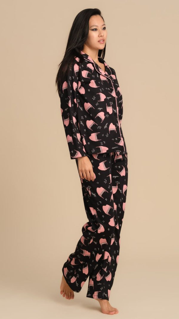 PIGIAMA APERTO DAVANTI IN CALDO COTONE CON STAMPA PIANOFORTI - NERO PEPITA