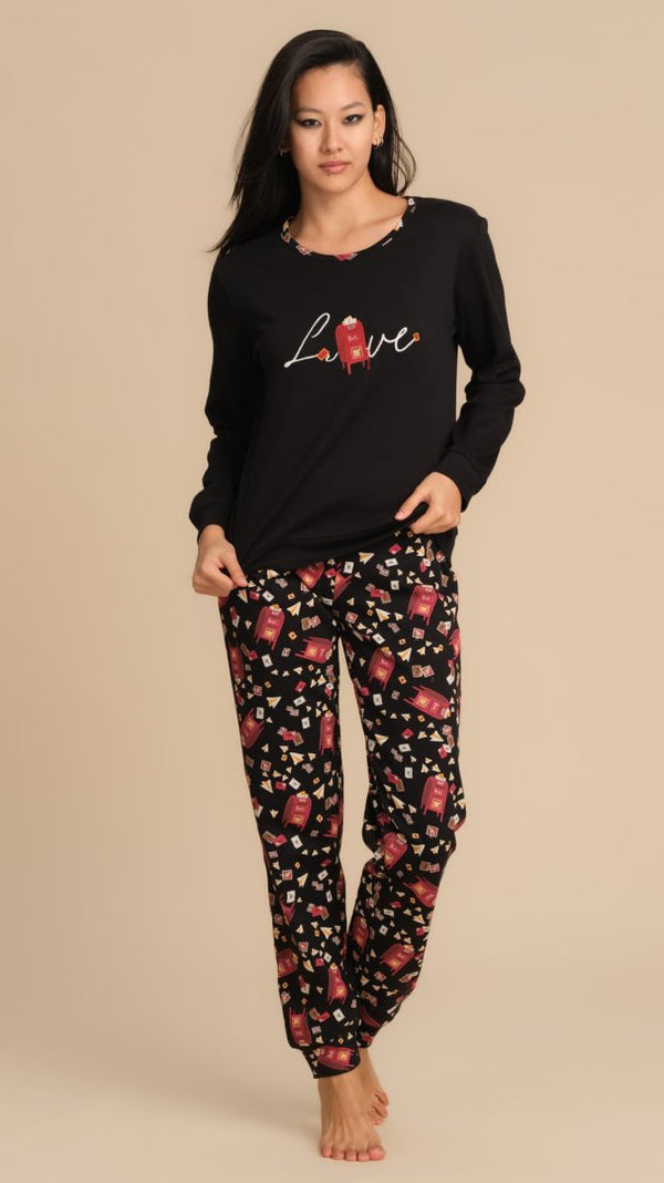 PIGIAMA DA NOTTE NATALIZIO IN CALDO COTONE - NERO PEPITA