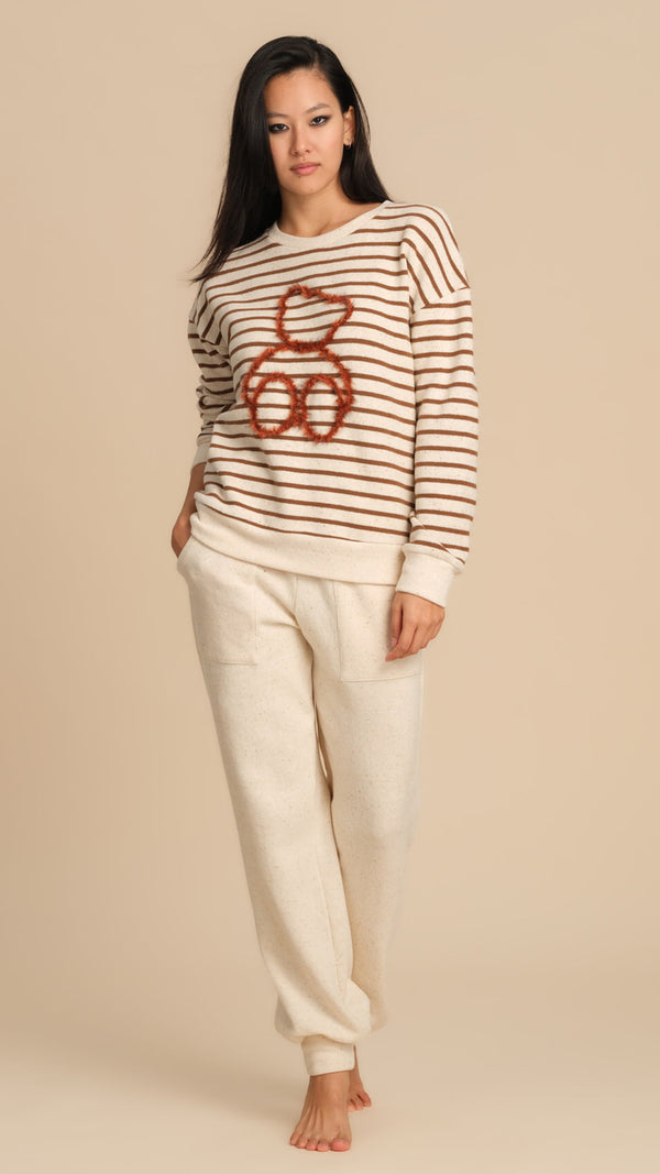 COMPLETO DA CASA CON RICAMO ORSETTO - BEIGE PEPITA