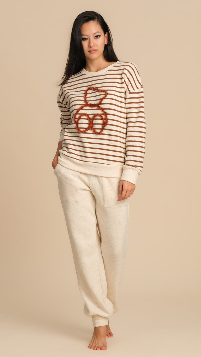 COMPLETO DA CASA CON RICAMO ORSETTO - BEIGE PEPITA