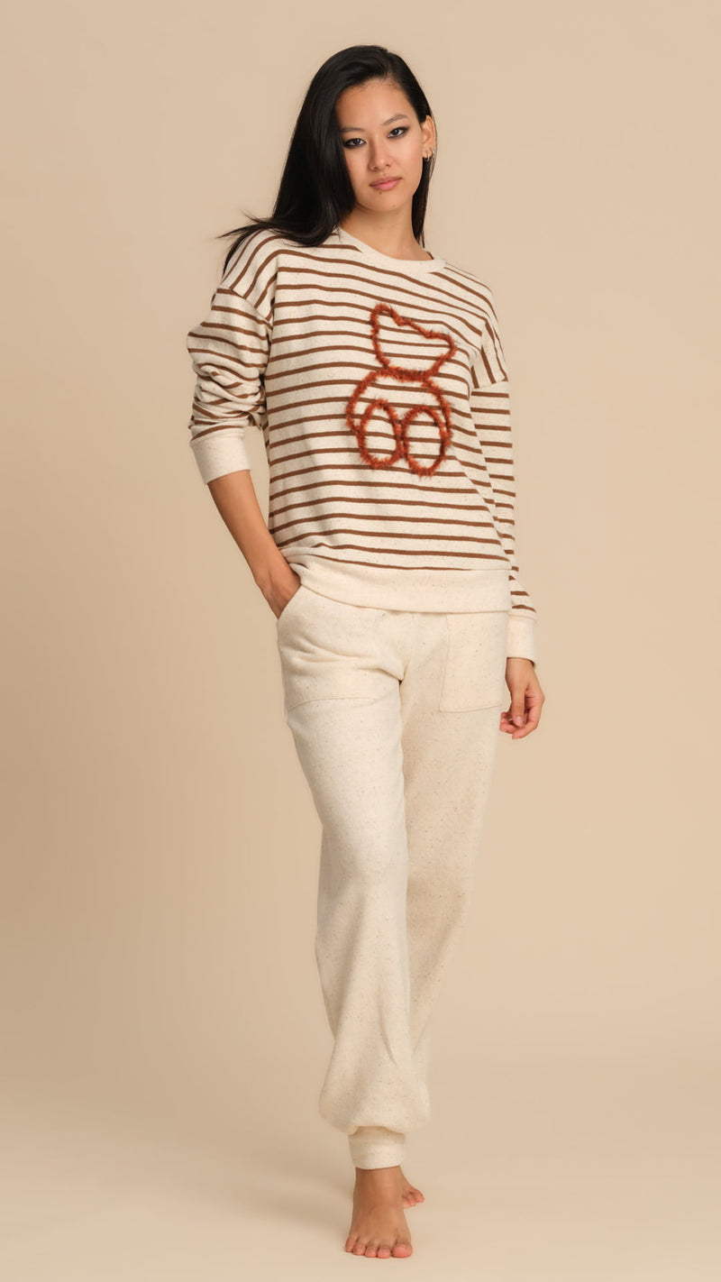 COMPLETO DA CASA CON RICAMO ORSETTO - BEIGE PEPITA