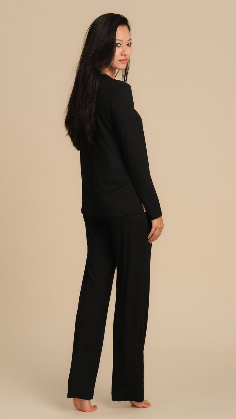 PIGIAMA DA NOTTE TINTA UNITA CON PIZZO - NERO PEPITA