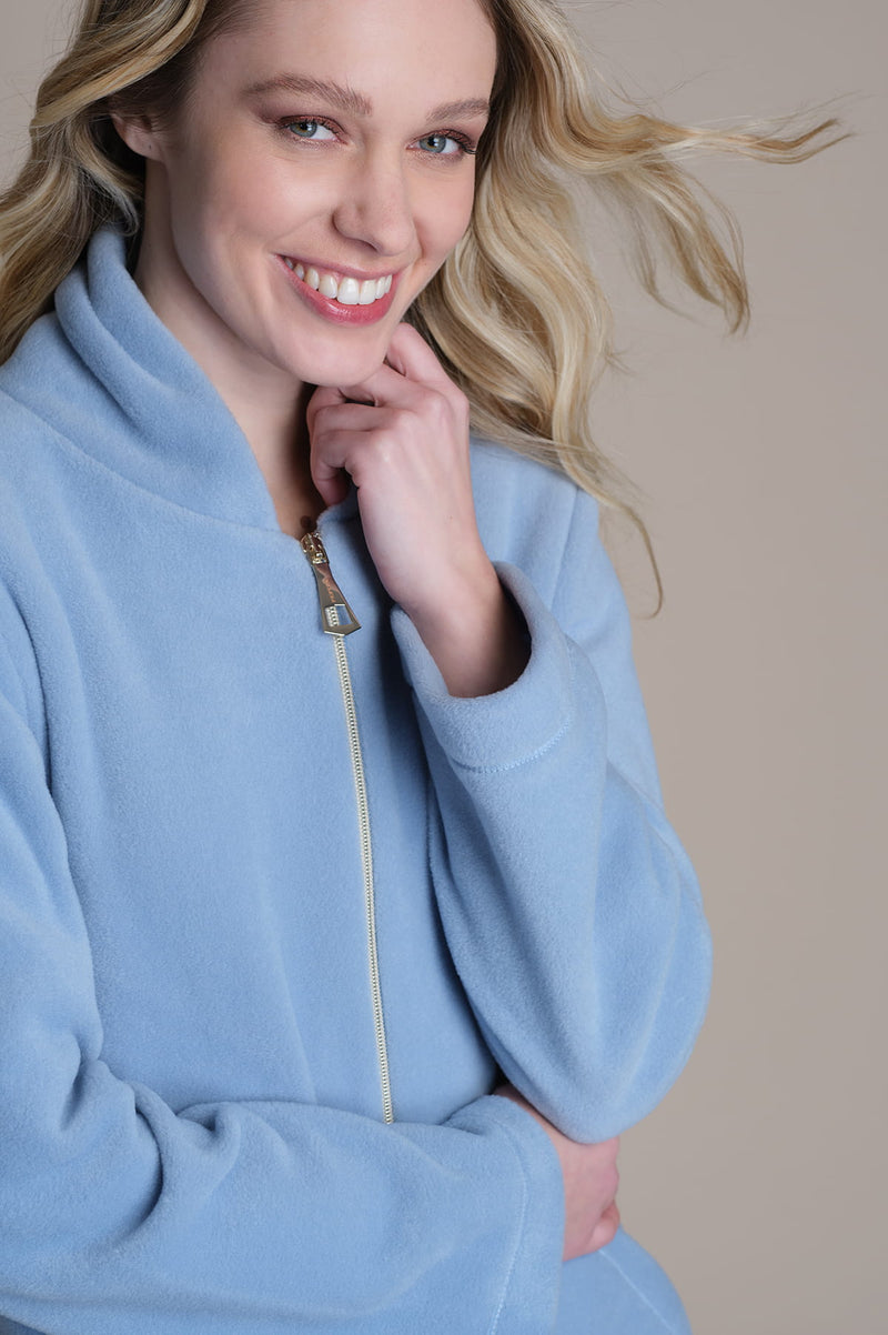 Vestaglia con zip in pile - CELESTE PEPITA