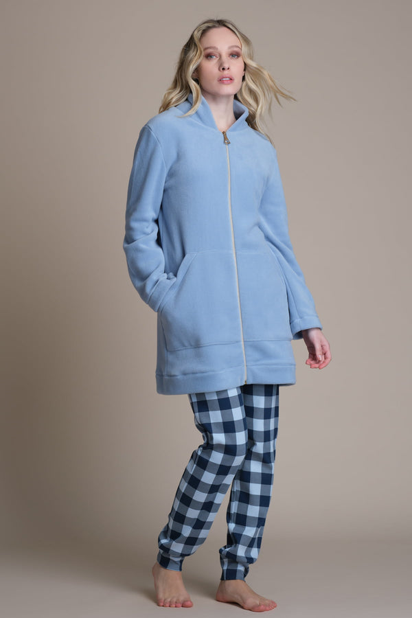 Vestaglia con zip in pile - CELESTE PEPITA