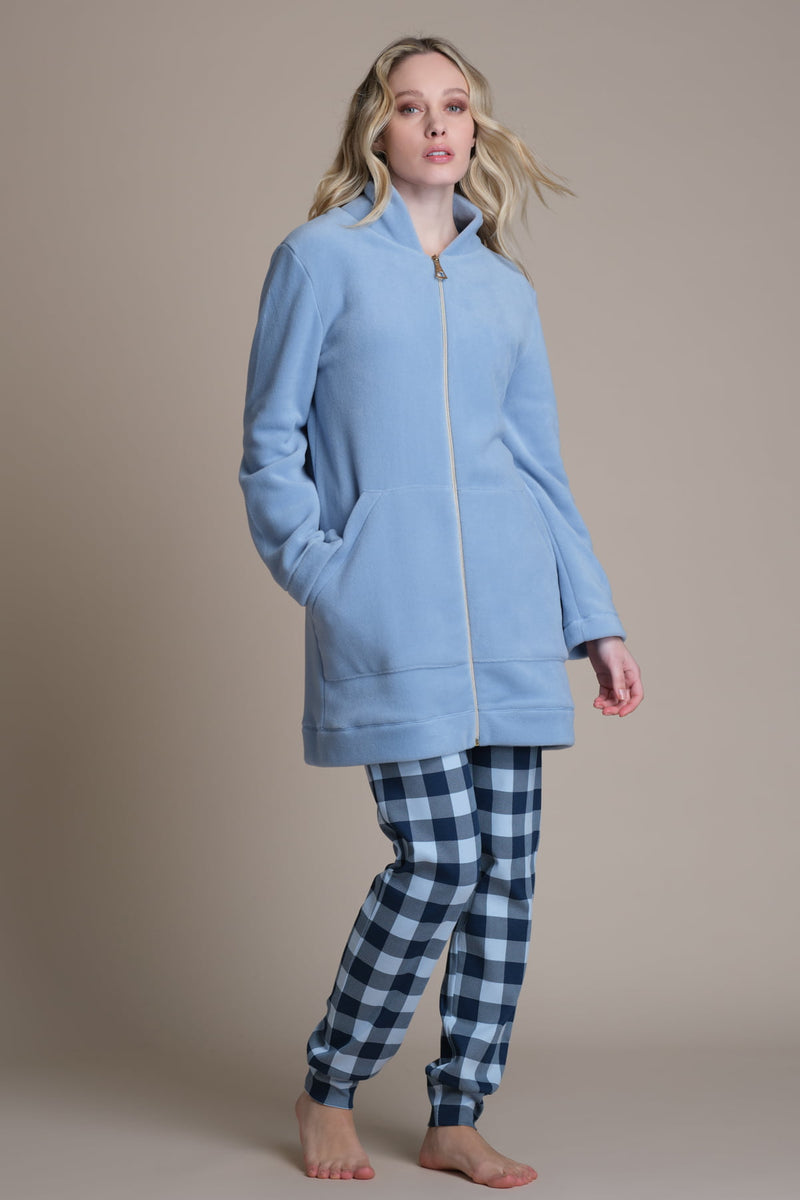 Vestaglia con zip in pile - CELESTE PEPITA