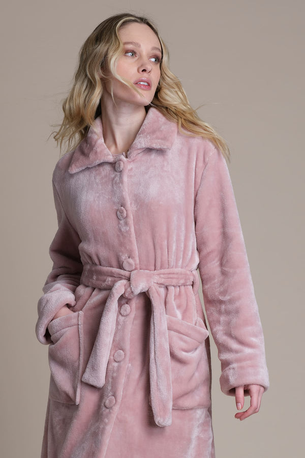 Vestaglia lunga cinigliata con bottoni - ROSA PEPITA