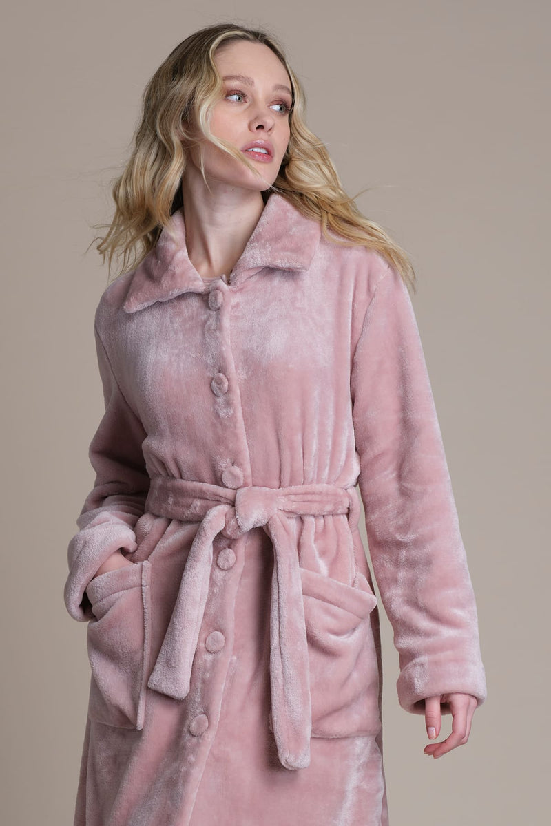 Vestaglia lunga cinigliata con bottoni - ROSA PEPITA