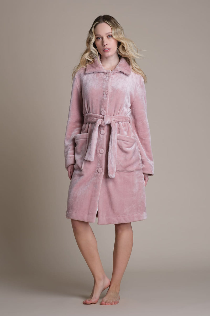 Vestaglia lunga cinigliata con bottoni - ROSA PEPITA