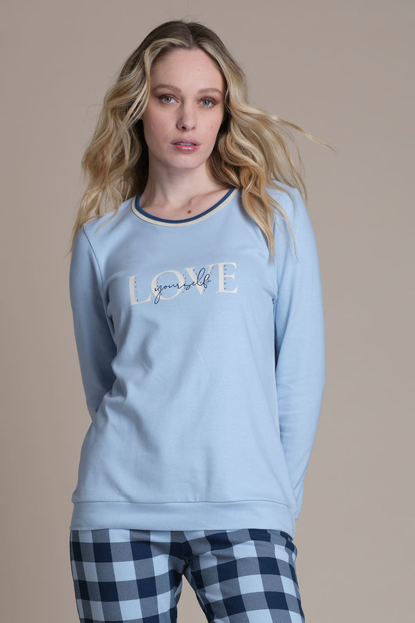 Pigiama in caldo cotone - CELESTE PEPITA