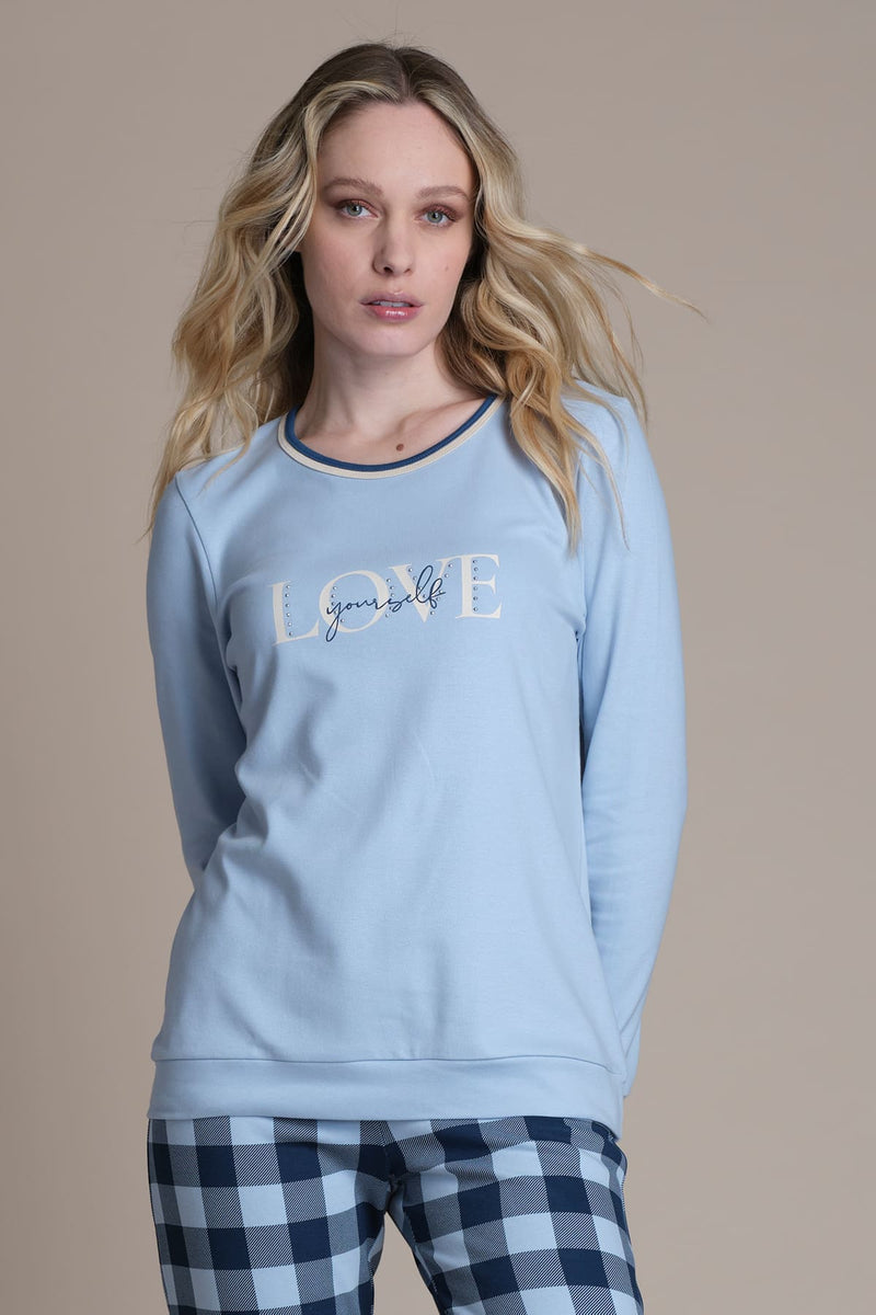 Pigiama in caldo cotone - CELESTE PEPITA