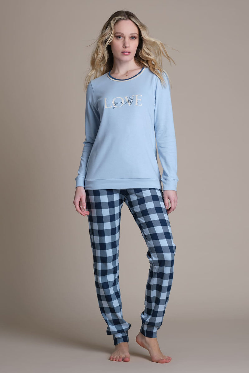 Pigiama in caldo cotone - CELESTE PEPITA