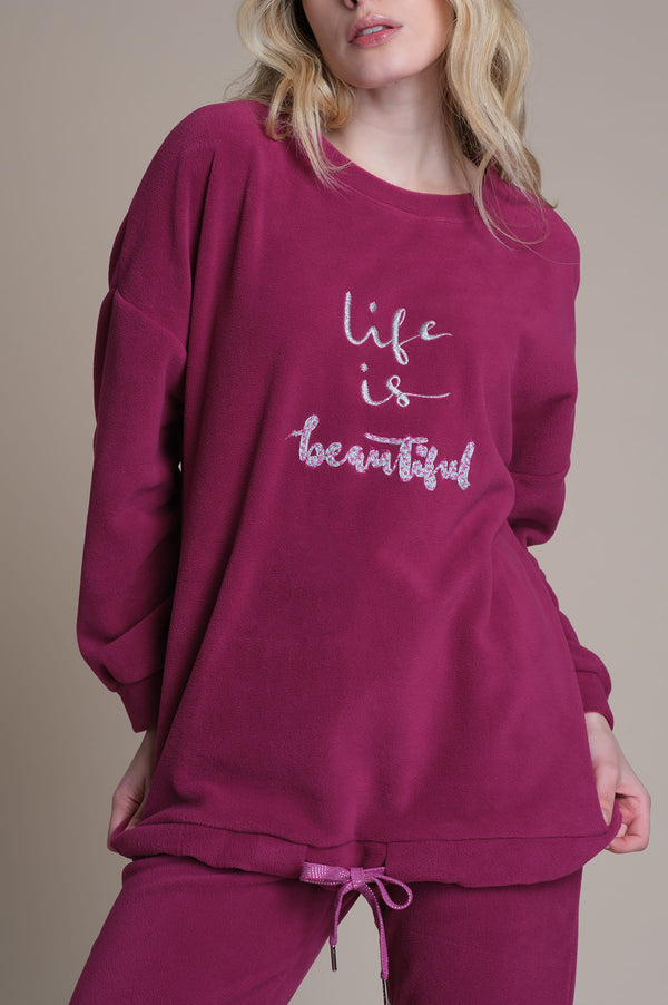 Pigiama in pile effetto tuta casa - FUXIA PEPITA