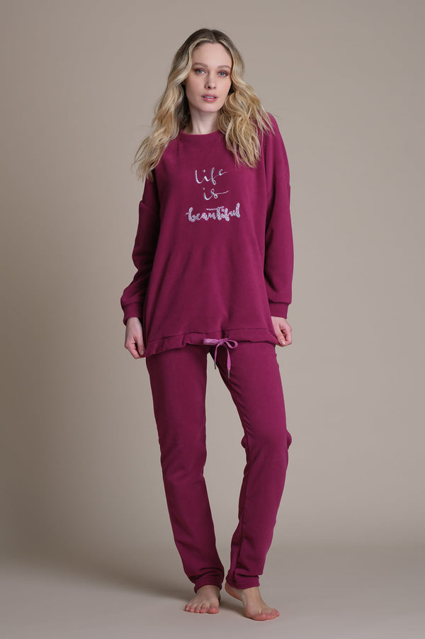 Pigiama in pile effetto tuta casa - FUXIA PEPITA