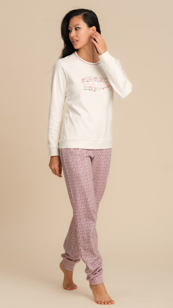 PIGIAMA IN CALDO COTONE STAMPA MICRO CUORICINI E RICAMO - ROSA PEPITA