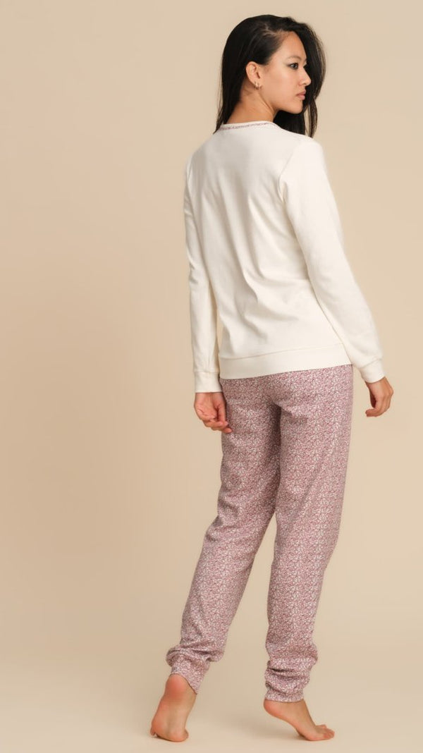 PIGIAMA IN CALDO COTONE STAMPA MICRO CUORICINI E RICAMO - ROSA PEPITA