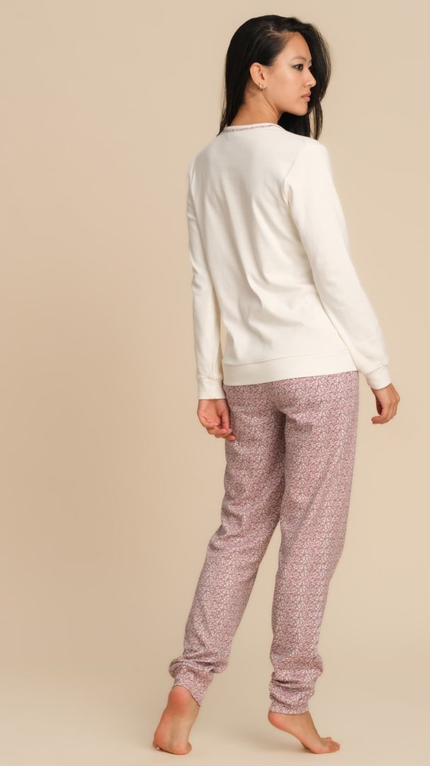 PIGIAMA IN CALDO COTONE STAMPA MICRO CUORICINI E RICAMO - ROSA PEPITA