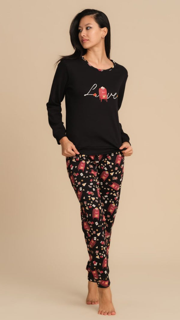 PIGIAMA DA NOTTE NATALIZIO IN CALDO COTONE - NERO PEPITA