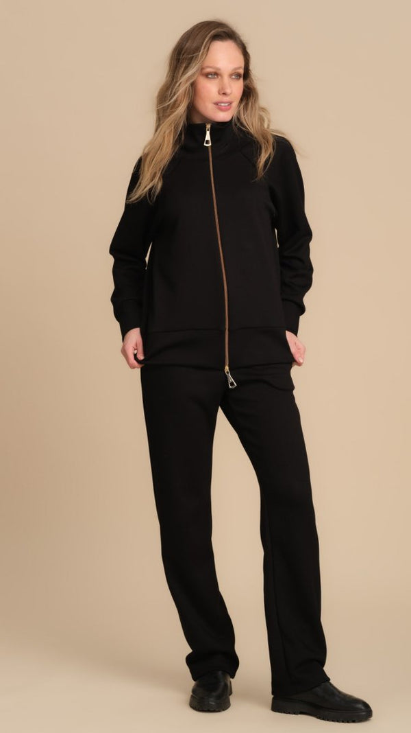 TUTA DONNA IN TESSUTO SCUBA CON ZIP - NERO PEPITA